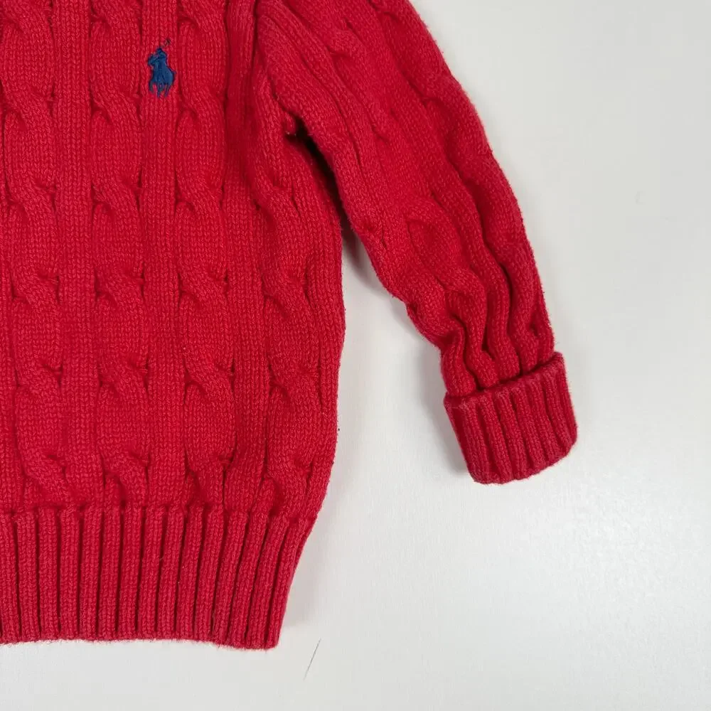 Ralph Lauren Boys Baby Cable Knit Sweater Red - 9-12 12 Months